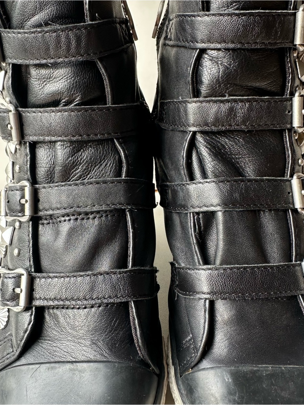 ASH Vintage Black Studded Wedge Sneaker Boots Leather Buckle Zip EU 39 - Picture 14 of 15